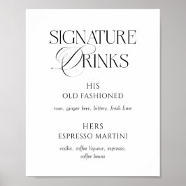 Elegant Black and White Wedding Signature Drinks Poster