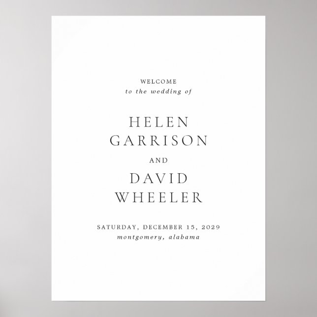 Elegant Black and White Wedding Welcome Sign Poster (Framsidan)
