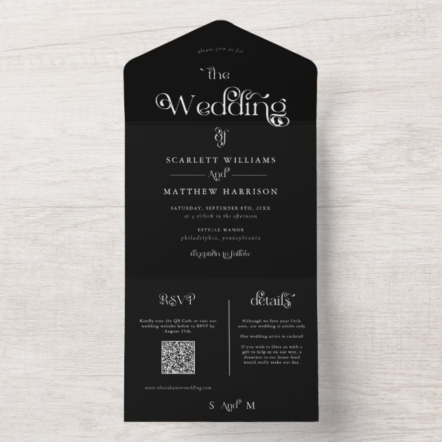 Elegant Black and White Whimsical Bröllop (Insida)