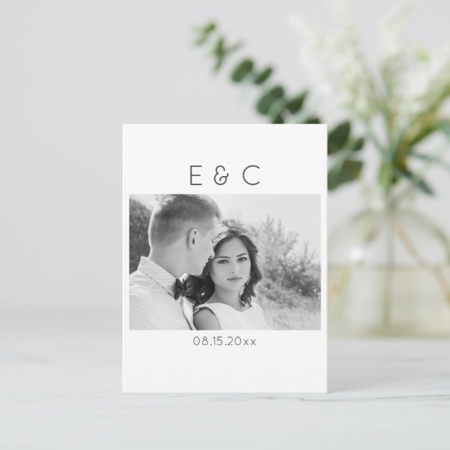 Elegant Black and White Your Photo Save Date V Meddelande Vykort (Stående Fram)