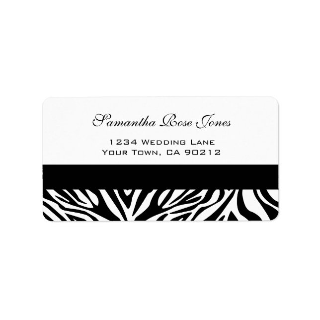 Elegant Black and White Zebra Anpassningsbar Addre Adressetikett (Framsidan)