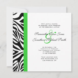 Elegant Black and White Zebra Lime Green Bröllop Inbjudningar