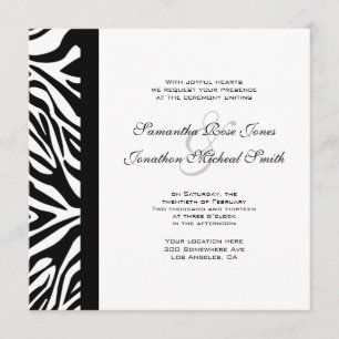 Elegant Black and White Zebra Personligt bröllp Inbjudningar