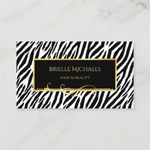 Elegant Black and White Zebra tryck Guld Salon Visitkort