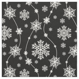 Elegant Black and Winter White Snowflake Mönster Tyg