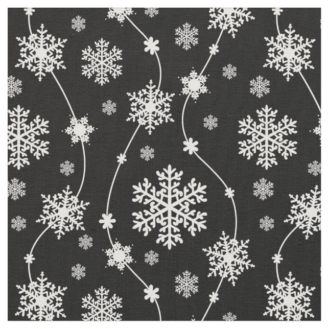 Elegant Black and Winter White Snowflake Mönster Tyg (Närbild)