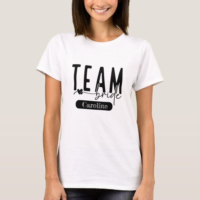 Elegant Black Anpassade Team Bride Squad Tee (Framsida)