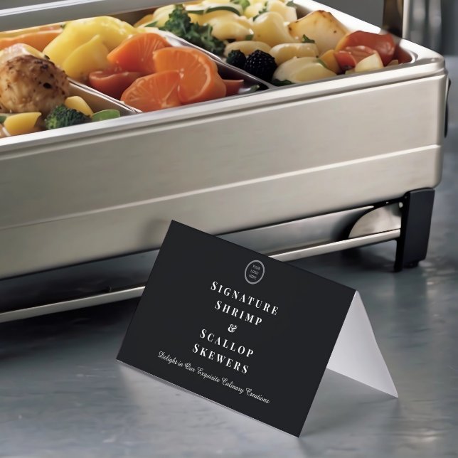 Elegant Black Anpassningsbar Logotyp Buffet Food N Kort (Black Buffet Dish Name Card)