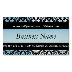 Elegant Black & Aqua Blue Damask Design Magnetiska Visitkort