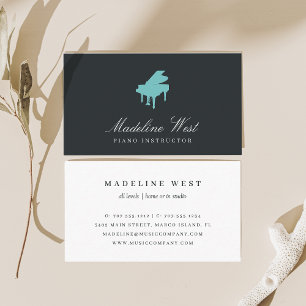Elegant Black & Aqua Piano Instructor Visitkort