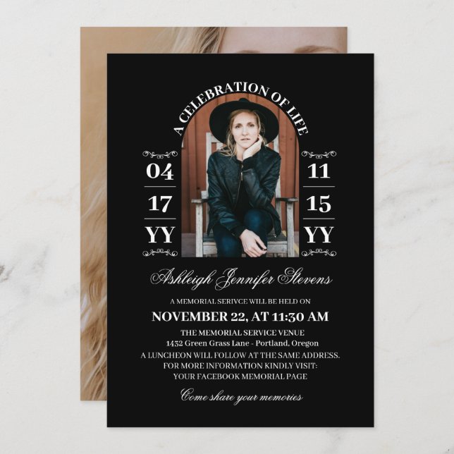 Elegant Black Arch Photo A Firande of Life Inbjudningar (Fram/baksida)