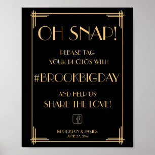Elegant Black Art Deco Gatsby Hashtag Sign Poster