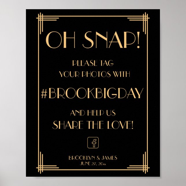 Elegant Black Art Deco Gatsby Hashtag Sign Poster (Framsidan)