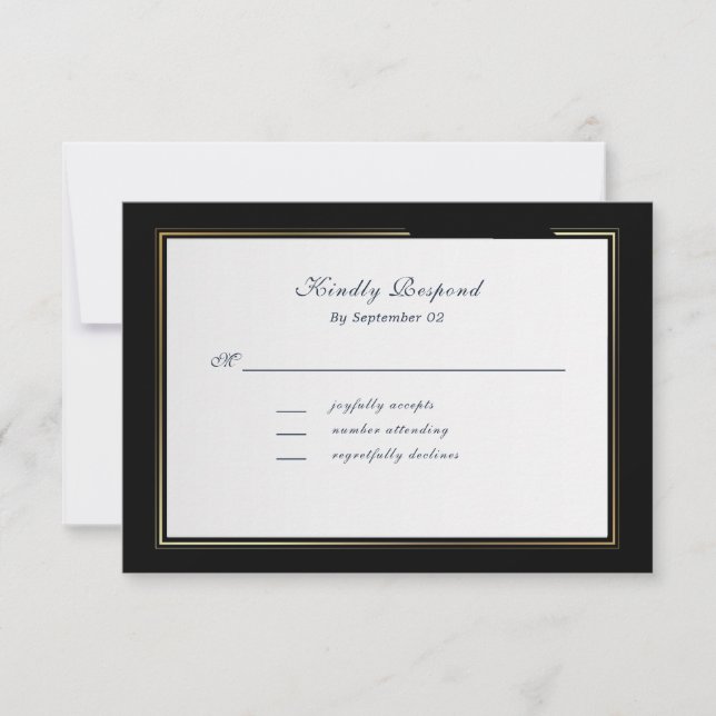 Elegant Black Background Gold Frame RSVP (Framsida)