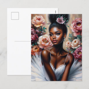 Elegant Black Ballerina med Peony Flowers Helg Vykort