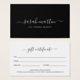 Elegant Black Beauty Salon Gift Certificate Visitkort
