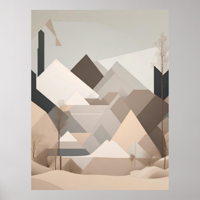 Elegant Black Beige Abstrakt liggande Poster (Framsidan)