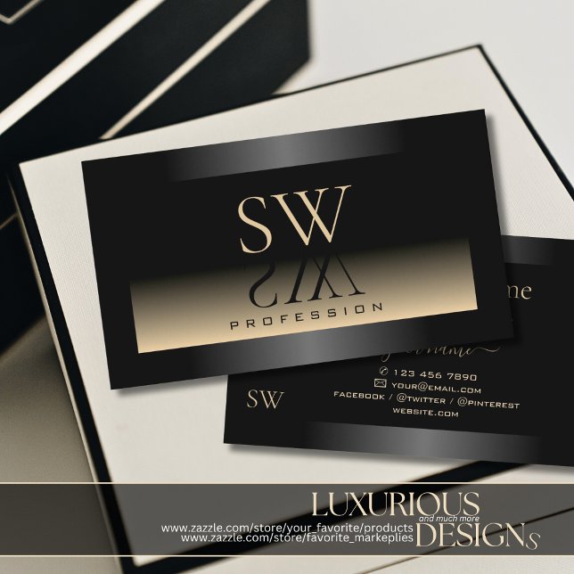Elegant Black Beige Gradient och Monogram Modern Visitkort (Skapare uppladdad)