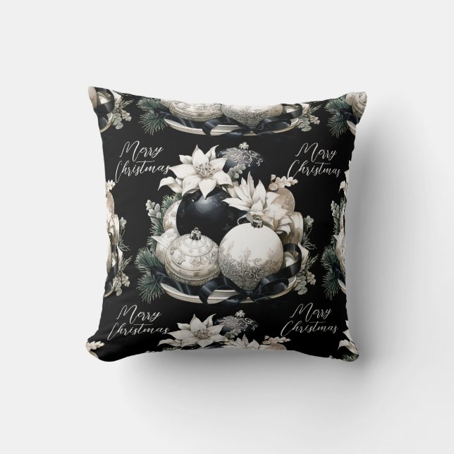 Elegant Black beige sage grönt Julprydnadsföremål Kudde (Framsida)