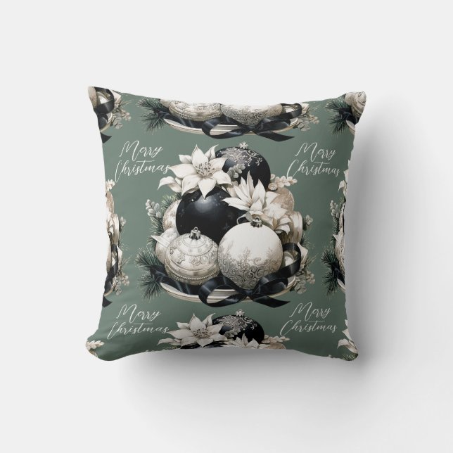 Elegant Black beige sage grönt Julprydnadsföremål Kudde (Framsida)
