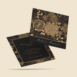 Elegant Black & Beige Wildblommor Professionell Fyrkantigt Visitkort