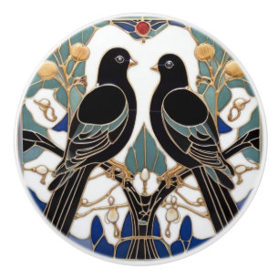 Elegant Black Birds Art nouveau Bird Art Deco Knopp
