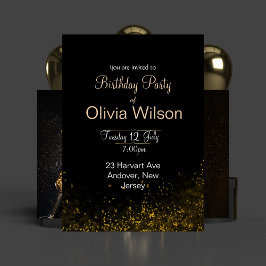 Elegant Black Birthday Card Inbjudningar
