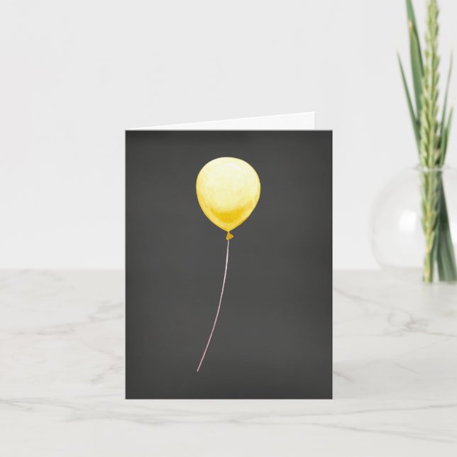 Elegant Black Birthday Card med Gult Balloon Kort (Framsida)
