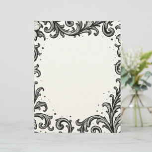 Elegant Black Bläck Blommigt Gräns Design Brevhuvud
