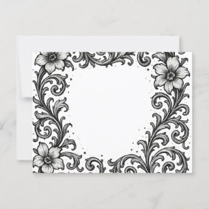 Elegant Black Bläck Blommigt Gräns Design Vykort