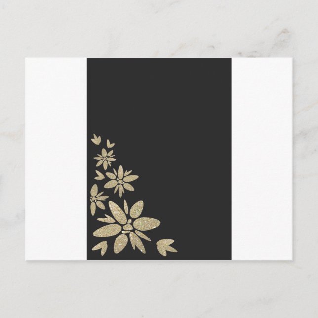 Elegant Black blank inbjudan med blommor från guld Vykort (Framsida)