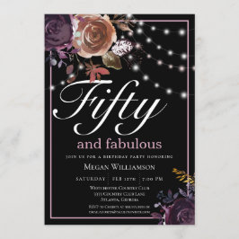 Elegant Black Blommigt 50 och Fabulous Birthday Inbjudningar