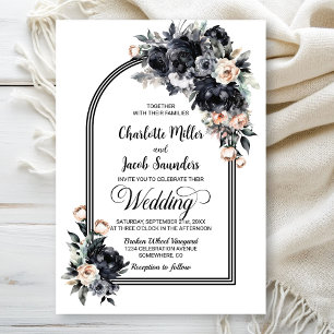 Elegant Black Blommigt Arch Bröllop Inbjudningar