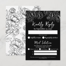 Elegant Black Blommigt Boho Bröllop Meal Options o OSA Kort