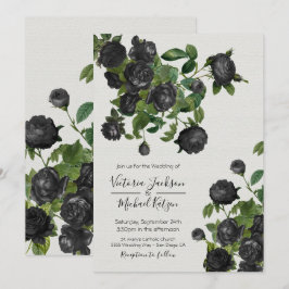 Elegant Black Blommigt Botanical Bröllop Inbjudningar