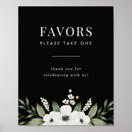 Elegant Black Blommigt Botanical Wedding Favands-t Poster