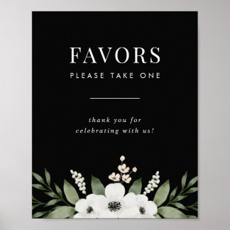 Elegant Black Blommigt Botanical Wedding Favands-t Poster