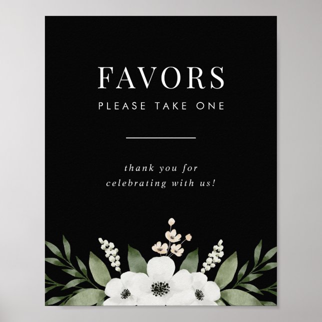 Elegant Black Blommigt Botanical Wedding Favands-t Poster (Framsidan)