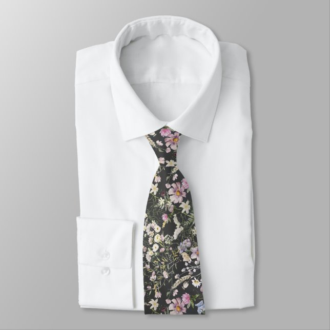 Elegant Black Blommigt Bröllop Necktie Slips (Bunden)