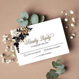 Elegant Black Blommigt Bröllop OSA Kort