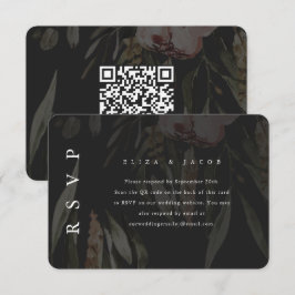 Elegant Black Blommigt Bröllop OSA med QR-kod