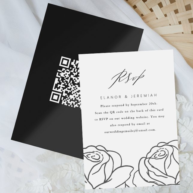 Elegant Black Blommigt Bröllop OSA med QR-kod (Skapare uppladdad)