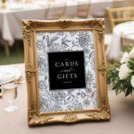 Elegant Black Blommigt Bröllopskort Gifts Sign Poster