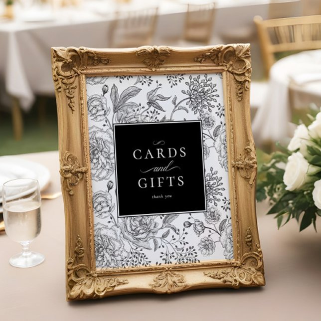 Elegant Black Blommigt Bröllopskort Gifts Sign Poster (Skapare uppladdad)