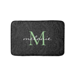 Elegant Black Blommigt Grönt Script Monogram Badrumsmatta