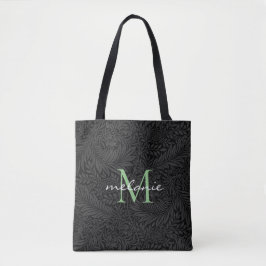 Elegant Black Blommigt Grönt Script Monogram Tygkasse