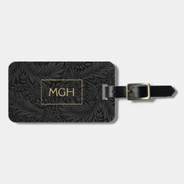 Elegant Black Blommigt Guld Monogram Bagagebricka