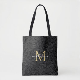 Elegant Black Blommigt Guld-skript, Monogram Tygkasse