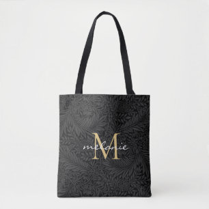 Elegant Black Blommigt Guld-skript, Monogram Tygkasse