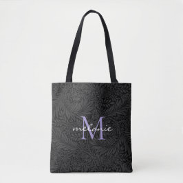 Elegant Black Blommigt Lavender Script Monogram Tygkasse